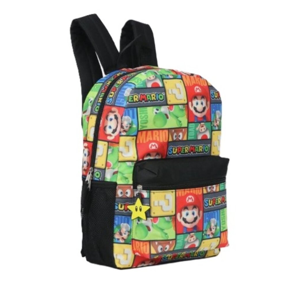 Super Mario All Over Print Backpack 16 Inch Character School Bag - Picture 2 of 5